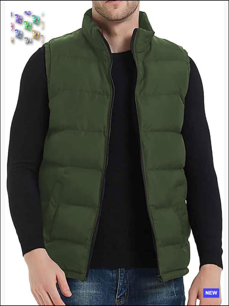 Men's Quilted Puffer Vest Stand Collar Sleeveless Jacket Outerwear